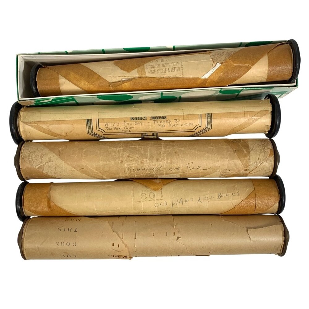 VTG Piano Player Music Rolls Lot Of 5 w/ 1 Box - Jazz & Blues From Early 1900s